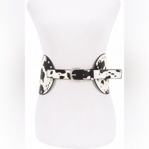 Black & White Vegan Leather Cow Animal Print Statement Belt